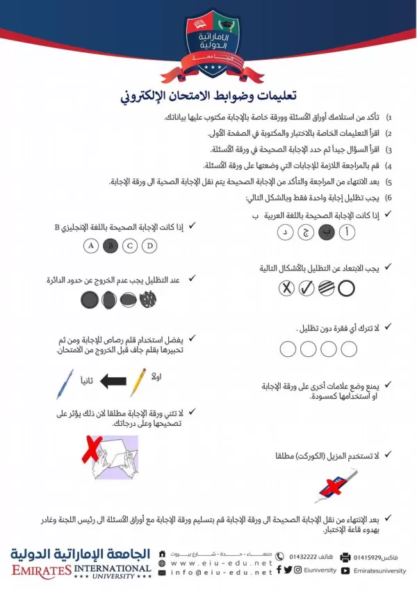 Instructions and controls for the electronic exam..