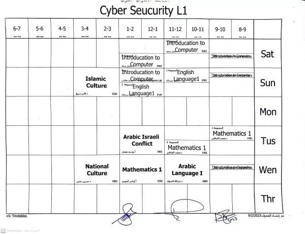 Academic schedules for the majors of the Faculty of Engineering and Information Technology