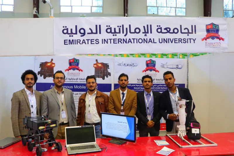 The Dean of the College of Engineering inspects the graduation projects pavilion for university students participating in the Sana’a Exhibition for Information and Communication Technology