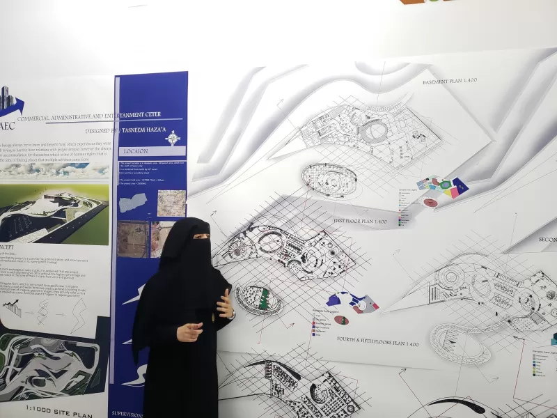 Discussing graduation projects in the Department of Architecture at the Faculty of Engineering and Information Technology at the university