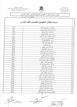 الطلاب المقبولين في إمتحان القبول لتخصص الطب البشري..