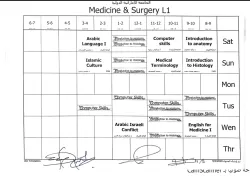 Academic schedules for the majors of the College of Medicine and Health Sciences