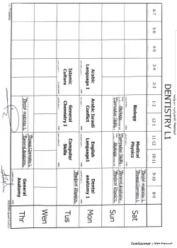 الجداول الدراسية كلية طب الأسنان، المستوى الأول م. أول 1445ه‍